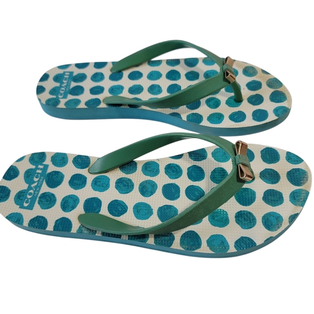 Coach Blue Polkadot Thong Sandals Size 7-8 Beachy Resort Casual Quite Luxury - Picture 11 of 11